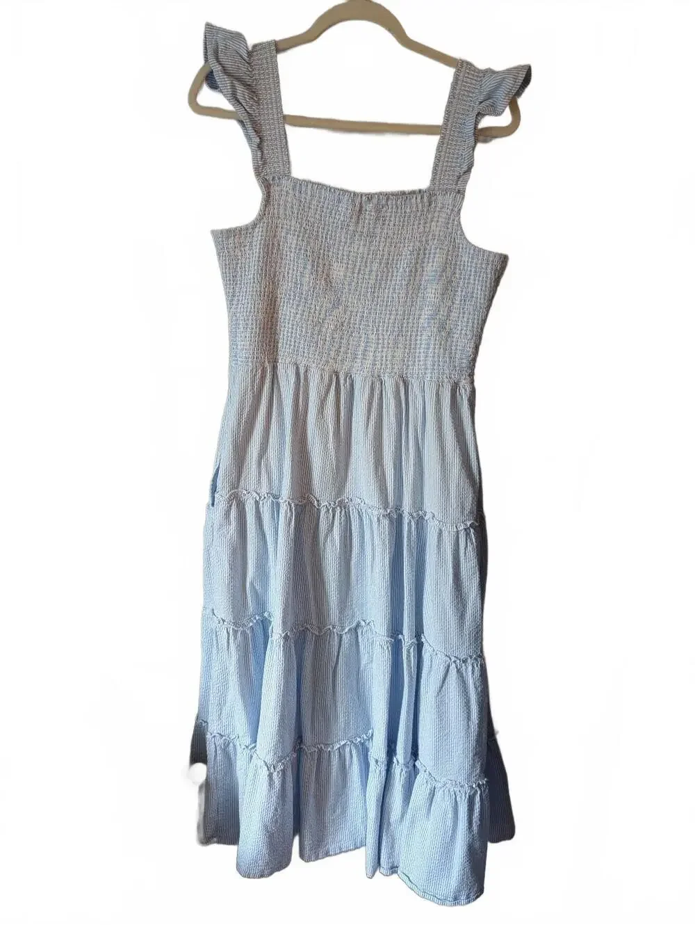 Vineyard Vines Kentucky Derby Light Blue Smocked Tiered Midi Dress Large